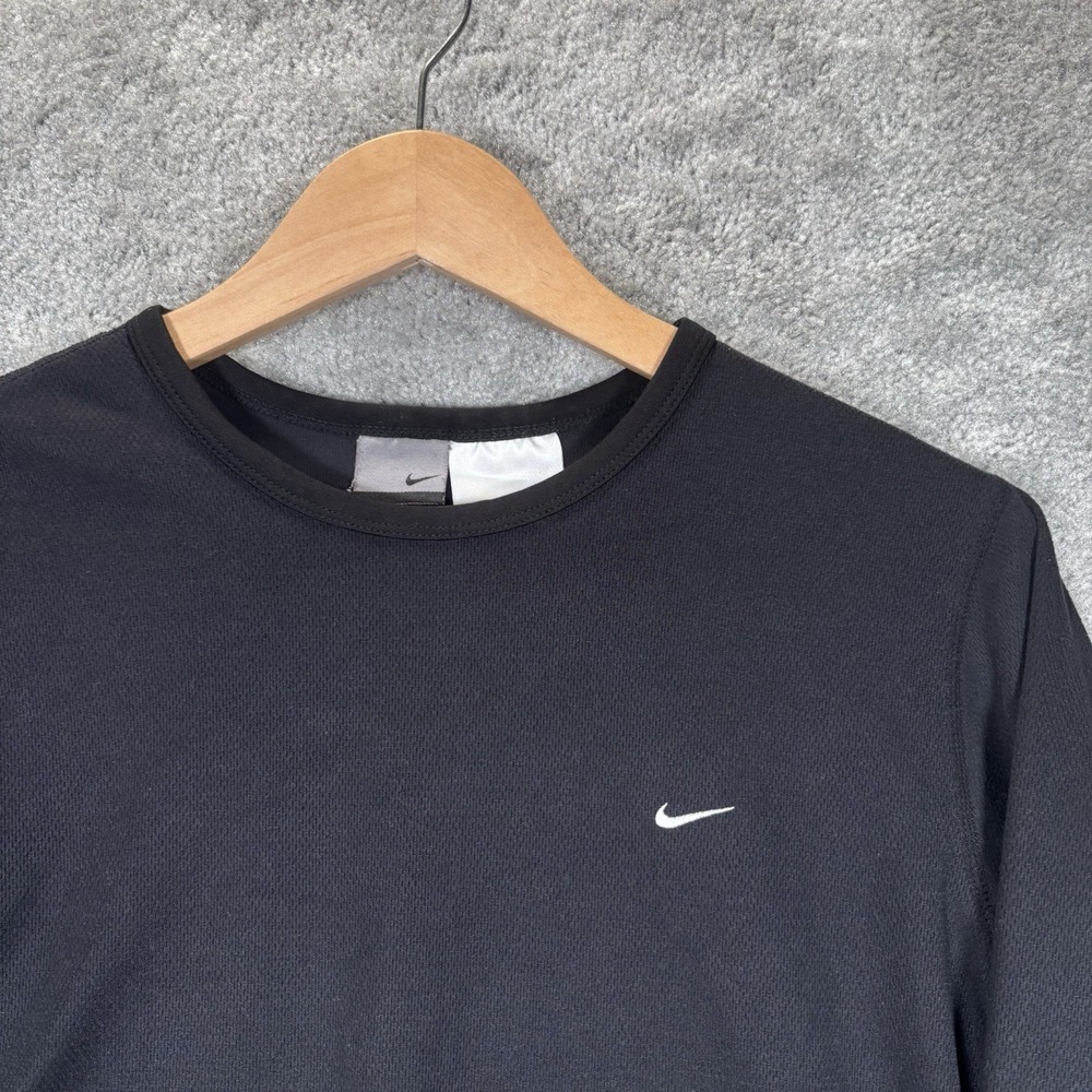 Vintage Nike Shirt Women M Black Dri Fit Performance Long Sleeve Mini Swoosh Y2K